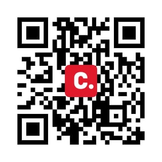 QR code with red square containing white letter C in center